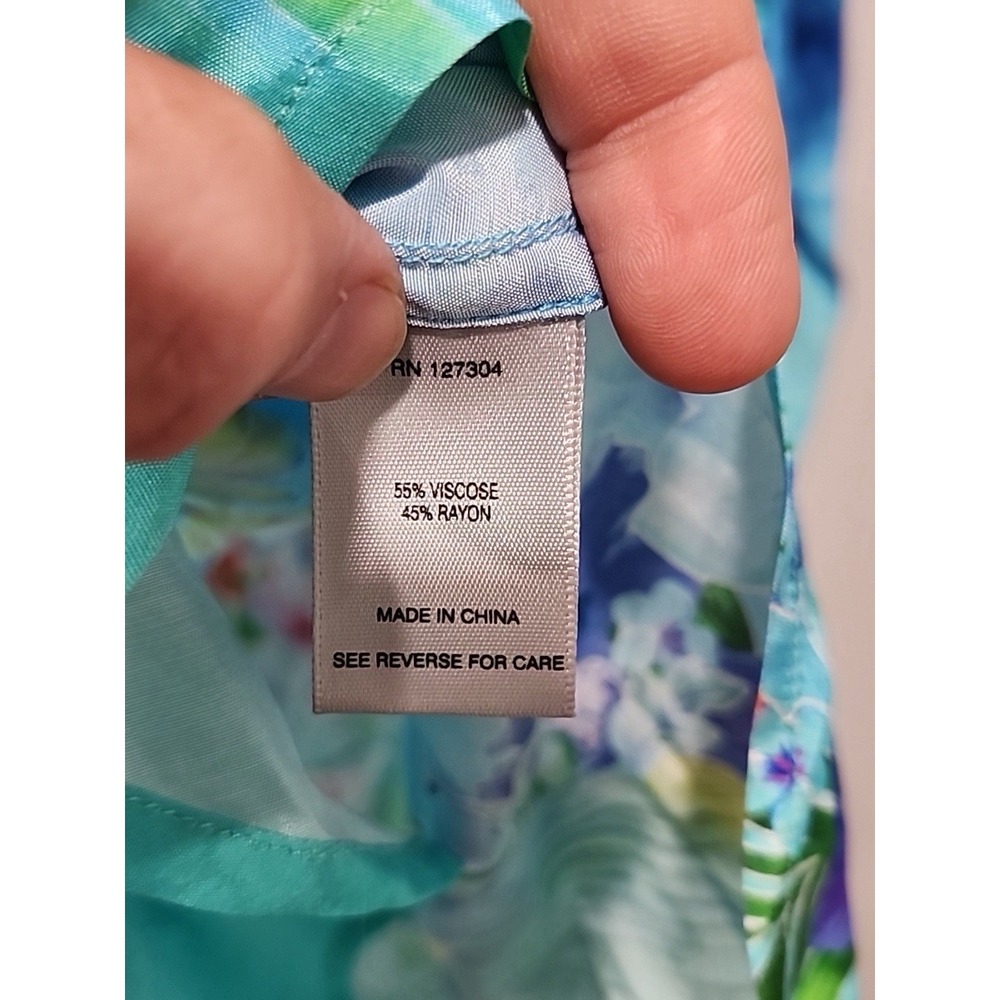 John Mark NWT Woman's 2xl Blue Tropical Button Up Collar Cinch Sleeve Tunic Top - Picture 5 of 9